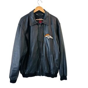 Vintage‎ Denver Broncos Leather Bomber Jacket 2XL NFL Mirage Embroidered Logo